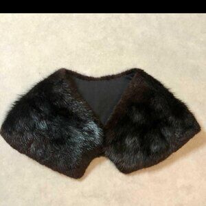 Elegant Black Mink Fur Shawl Fits XS to Medium Two fasteners Vintage Lined